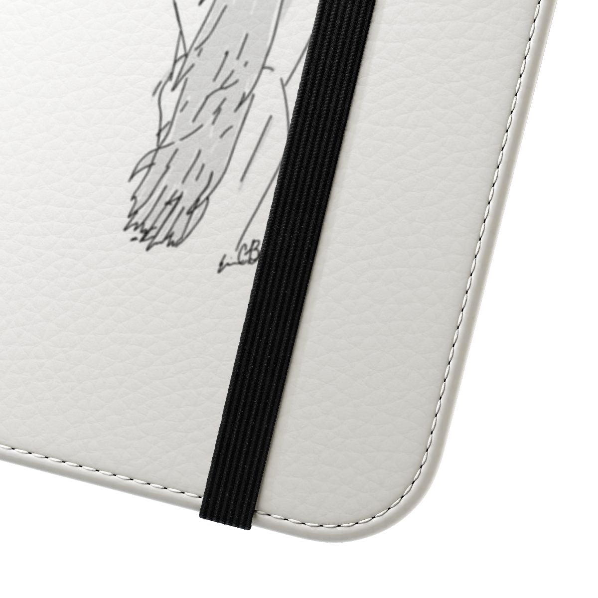 A black and white line drawing phone case with a pony or horse and a ponytail design. - Close Up