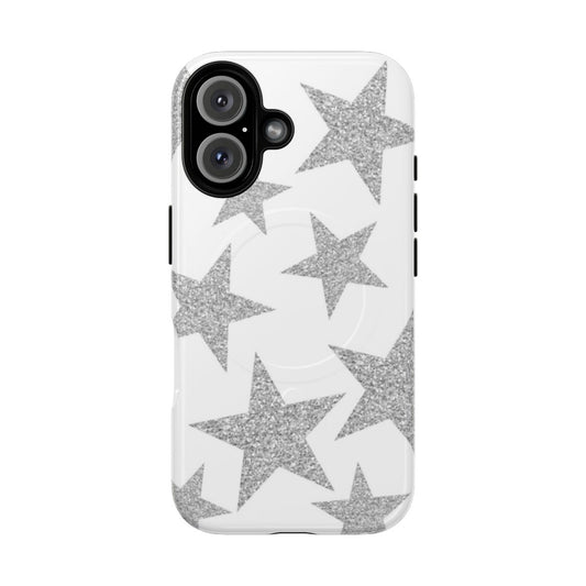 Shimmering silver glitter stars decorative phone case