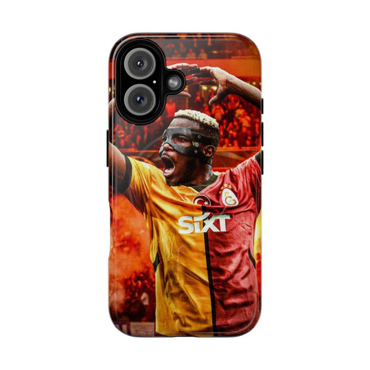 Galatasaray-inspired magnetic tough phone case featuring Victor Osimhen, the Nigerian soccer player from Napoli