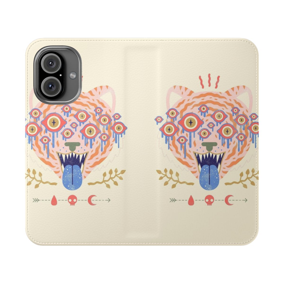 Colorful and psychedelic tiger eyes design on a phone case