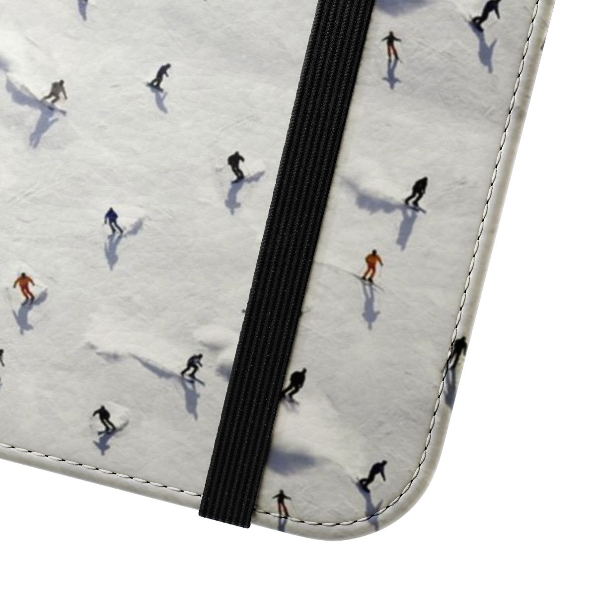 Skier Crowd Flip Cover Phone Case with Mountain Snow Design - Close Up