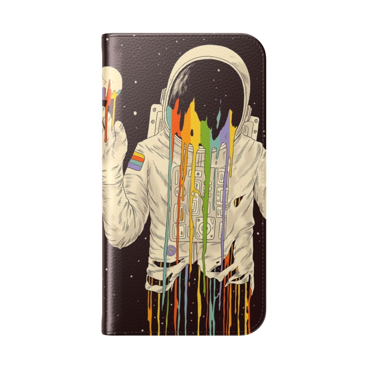 Surreal space-themed phone case with an astronaut, moon, and stars - Folded Back