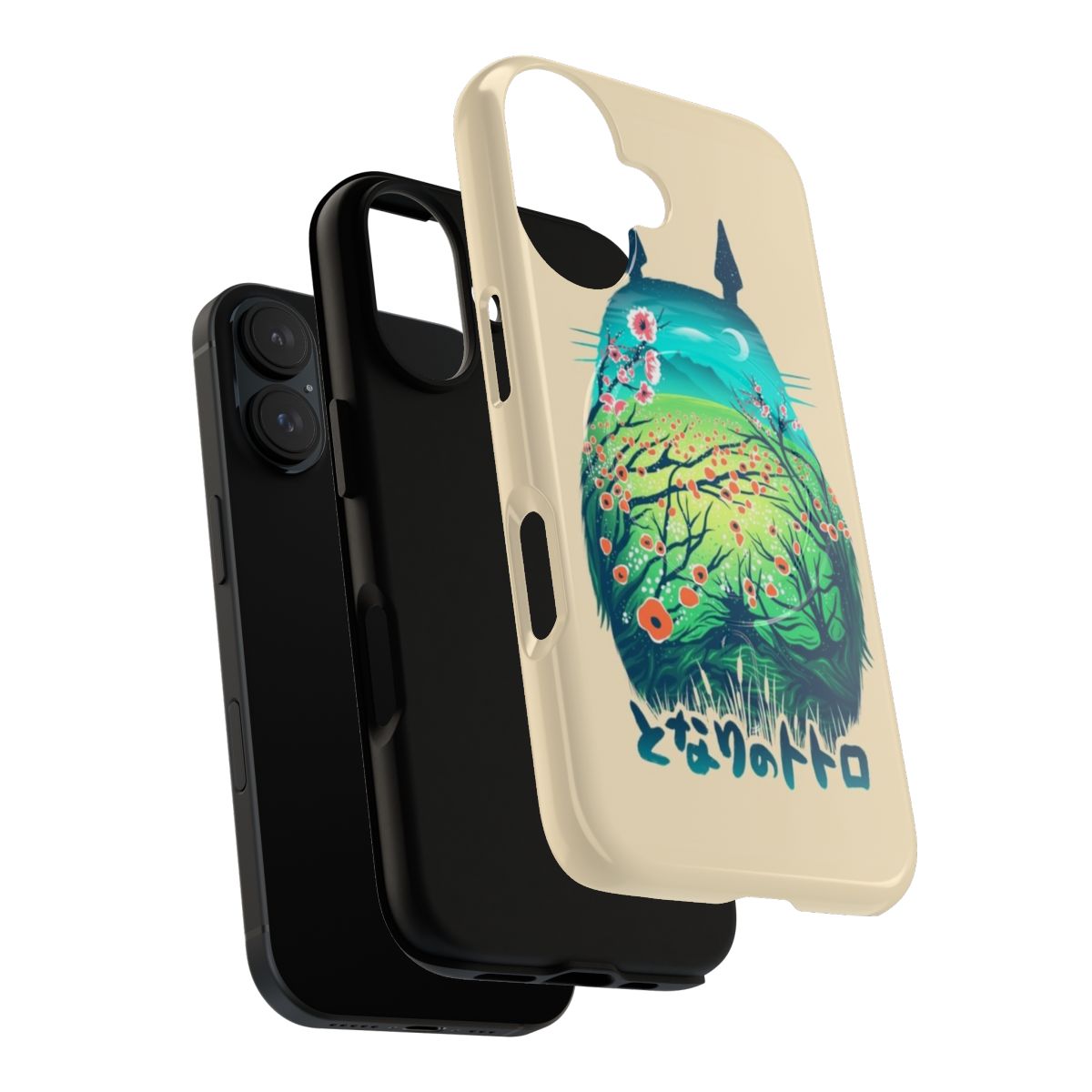 Magnetic phone case with a fantastical, anime-inspired neighborhood scene featuring nature elements. - Layers