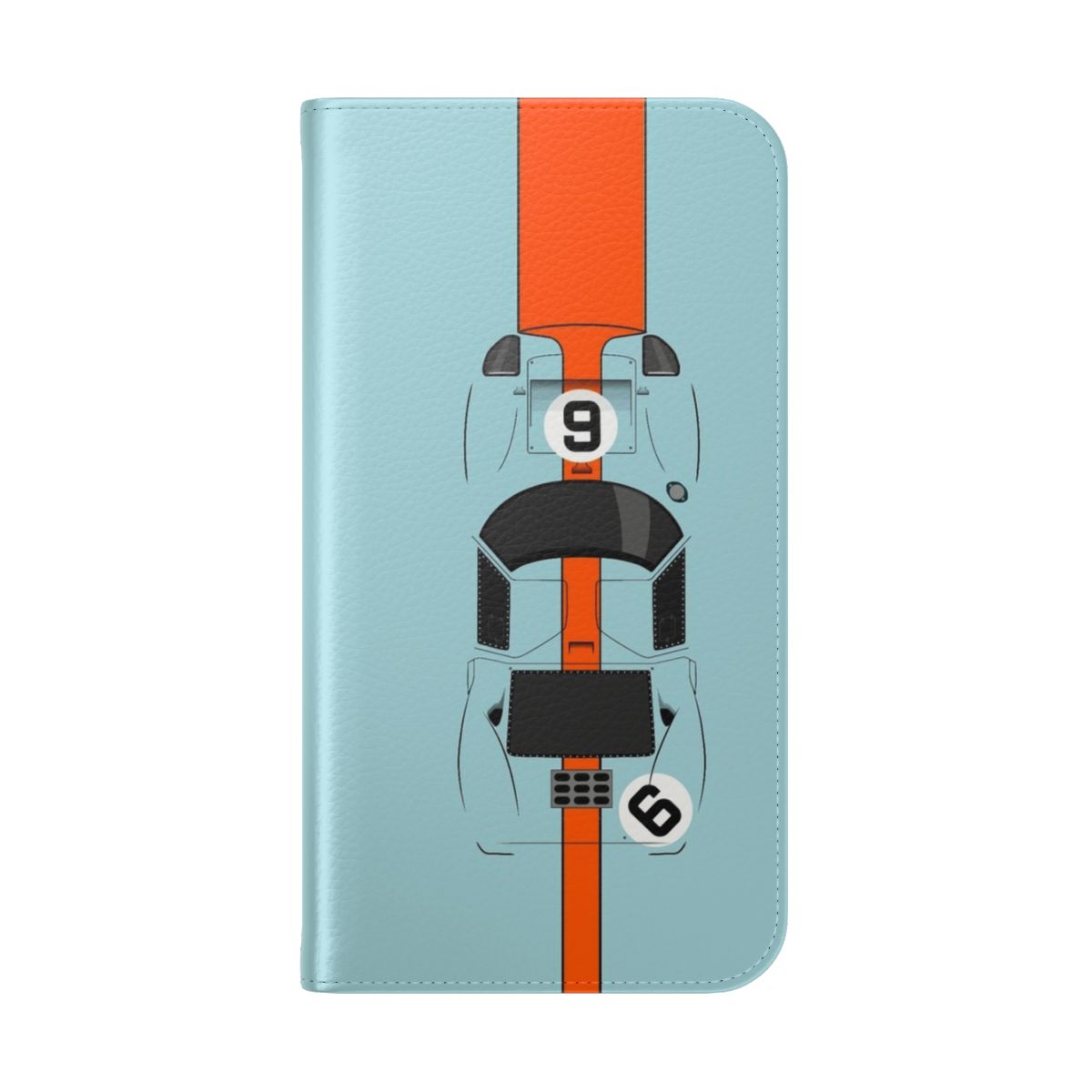 Vintage racing-inspired flip cover phone case with classic motorsports design - Folded Back