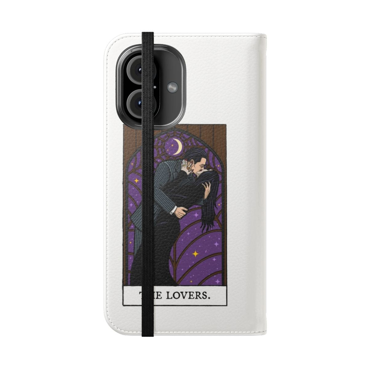 Tarot card phone case featuring the Devil card and Wednesday Addams-inspired design - Folded Front