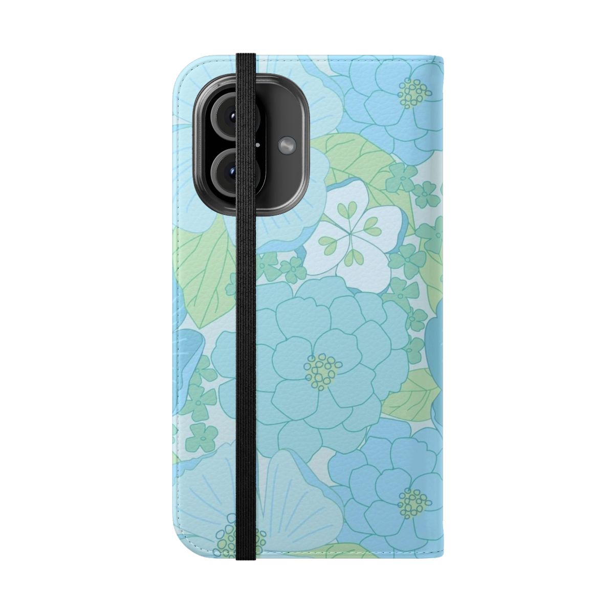 Vintage floral pattern in pastel blue and green colors on a flip cover phone case - Folded Front