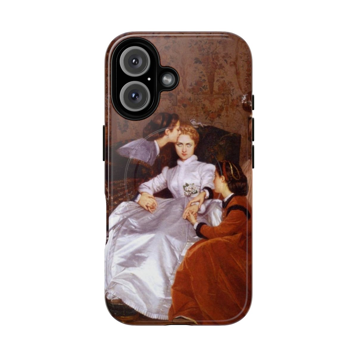 Renaissance-inspired phone case with ethereal floral and angelic design