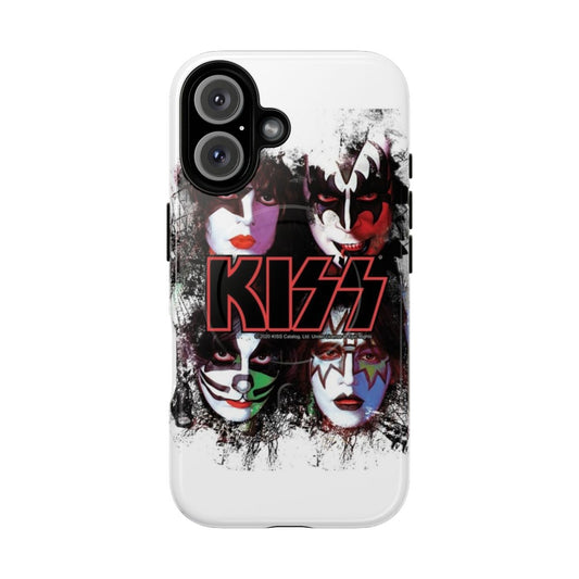 Artistic phone case featuring the members of the KISS band with a brush effect design