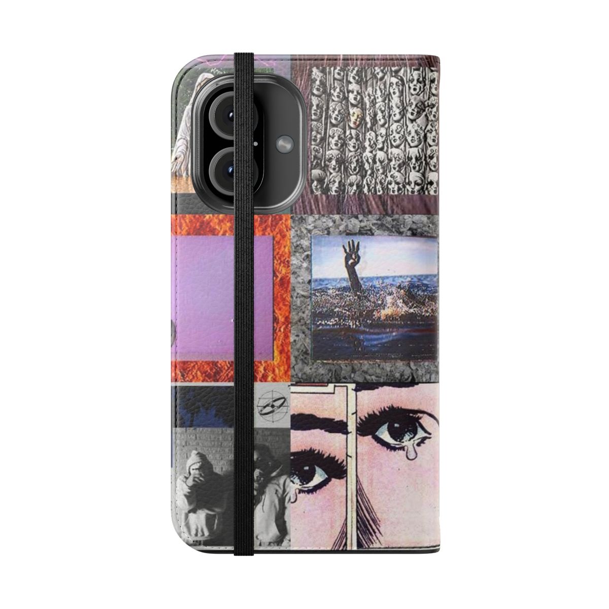 Dark, edgy flip phone case with suicide boys-inspired graphic design - Folded Front