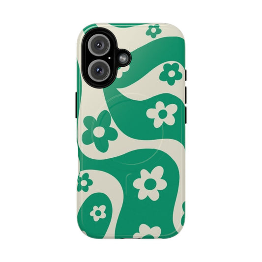 Retro floral print phone case with magnetic protection