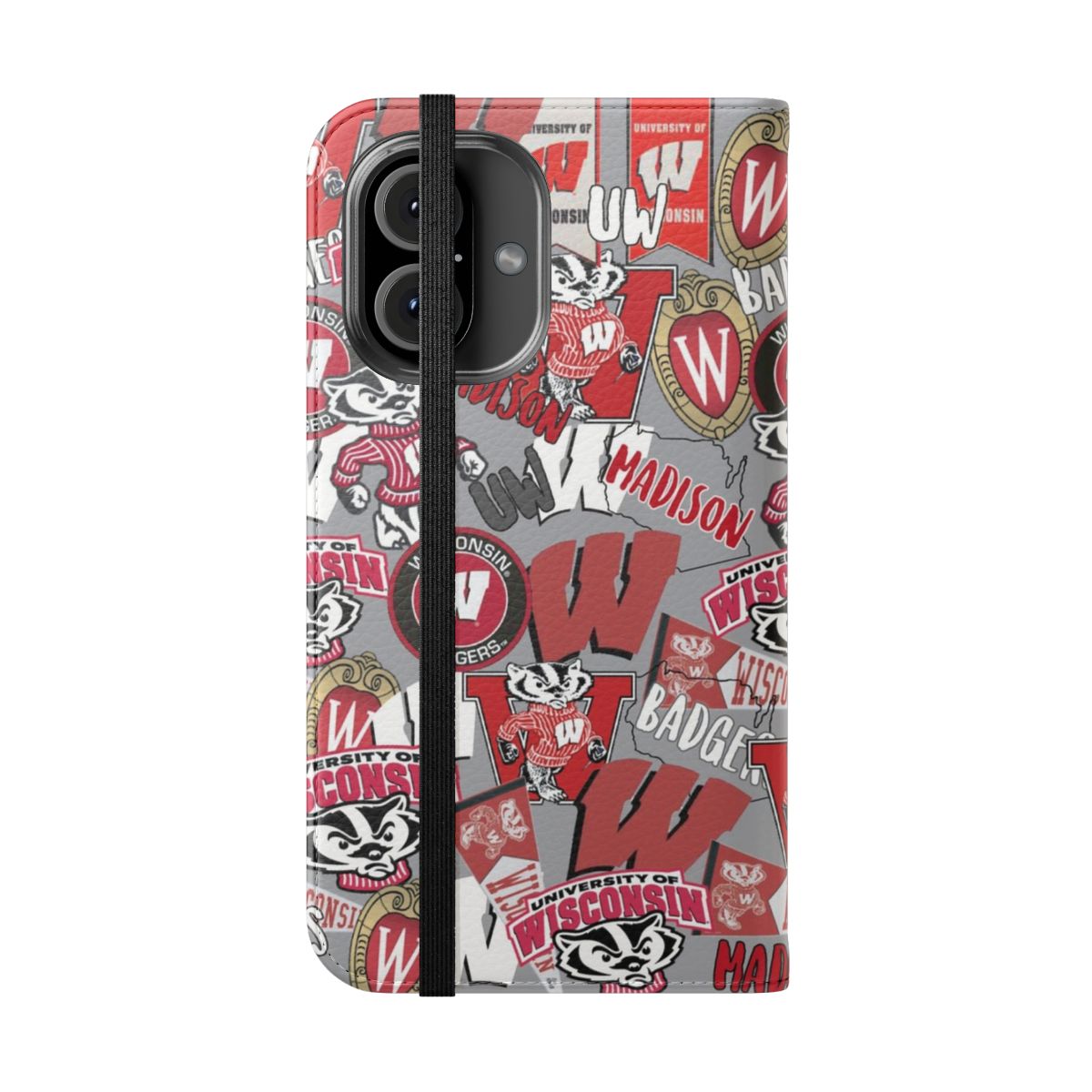 University of Wisconsin Badgers phone case featuring the team colors and logo - Folded Front