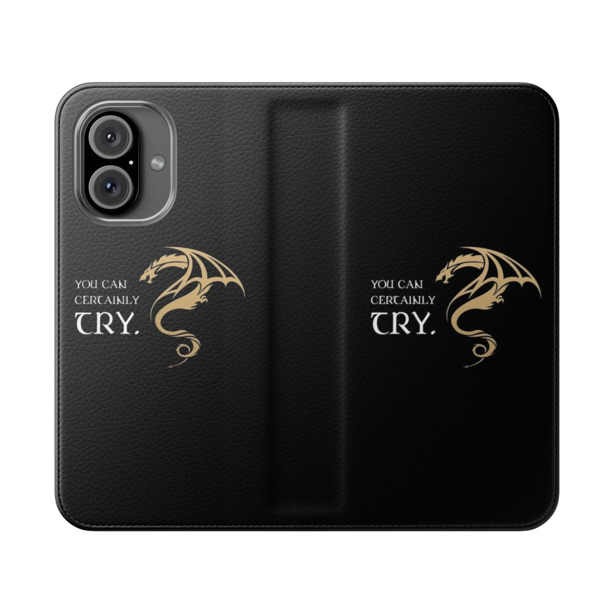 Fantasy-themed flip cover phone case with Dungeons and Dragons, Cthulhu, and Lovecraft inspired designs