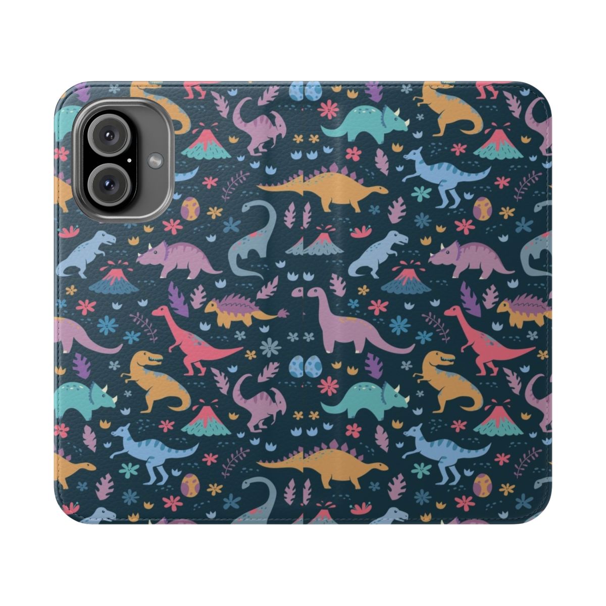 Vibrant dinosaur and botanical pattern phone case