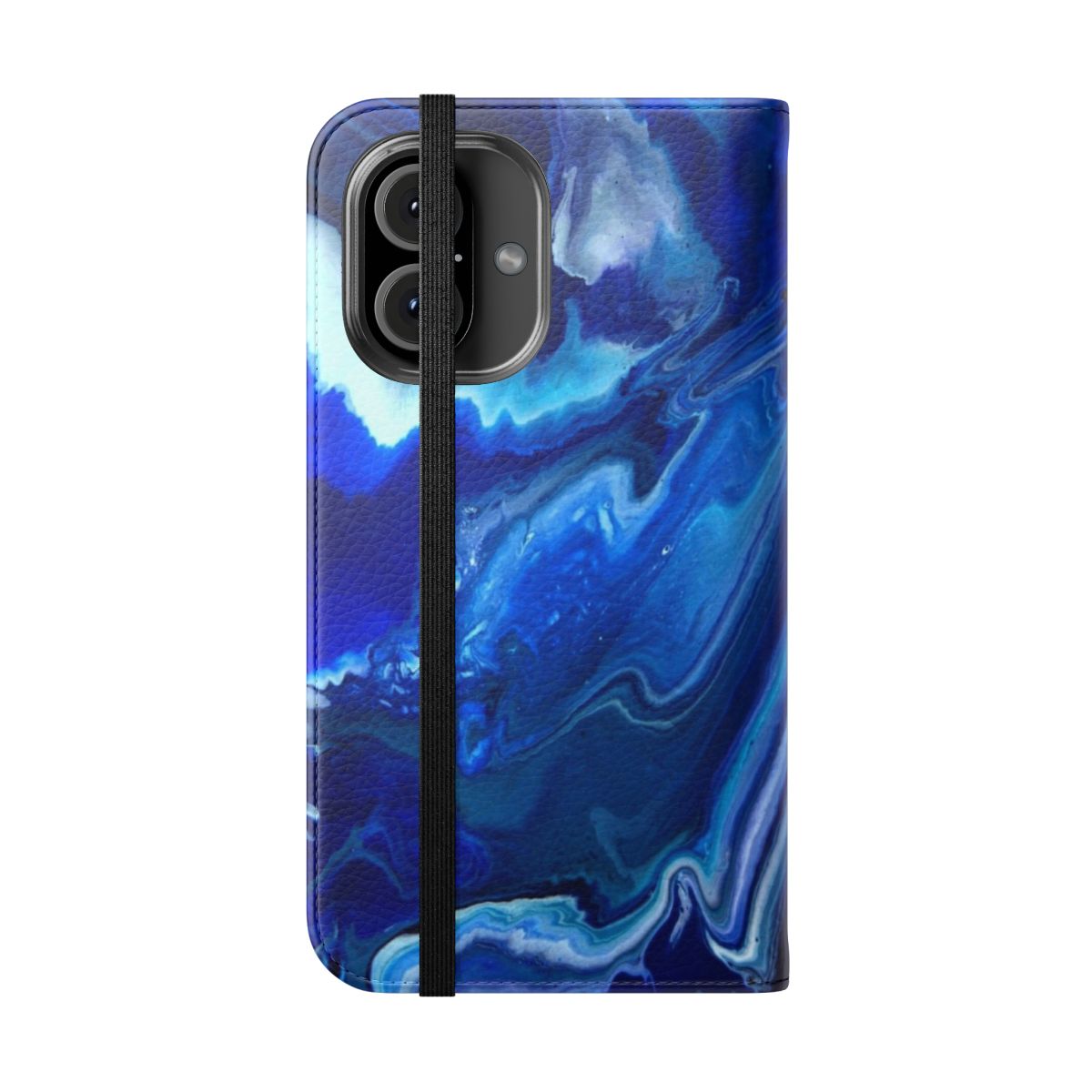 Colorful abstract fluid acrylic phone case with ocean waves, beach, and space-inspired artwork - Folded Front