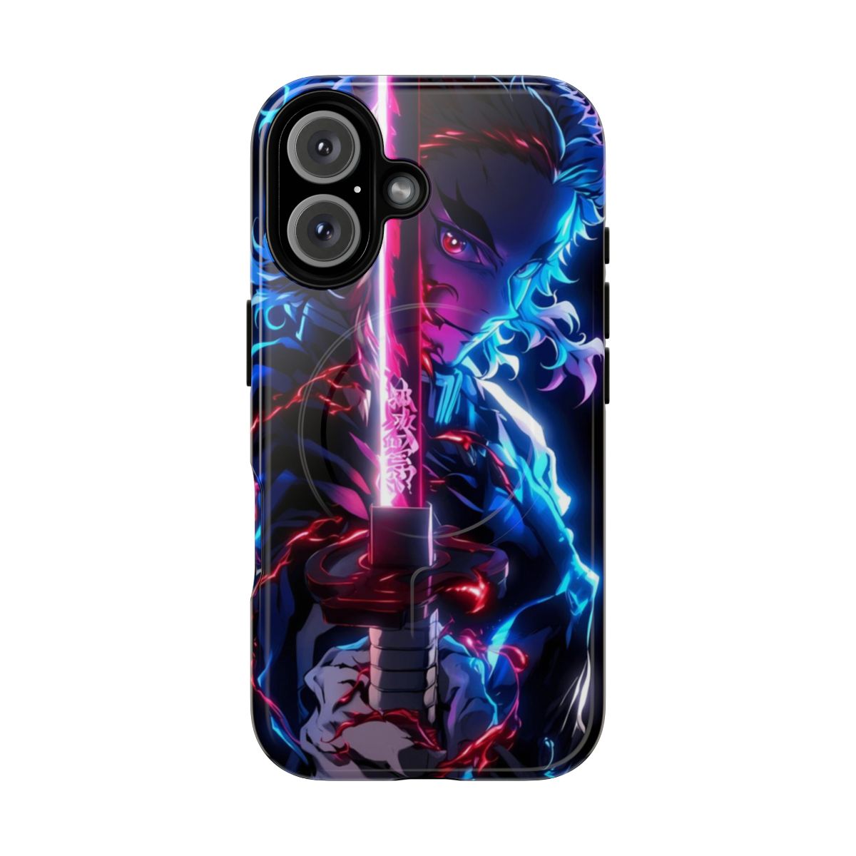 Rengoku-inspired magnetic tough phone case with neon color scheme