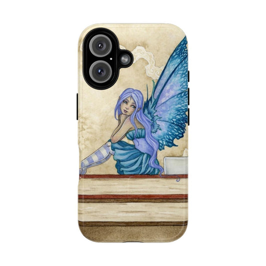 Muse fantasy-inspired magnetic phone case with fairy, book, and quill design