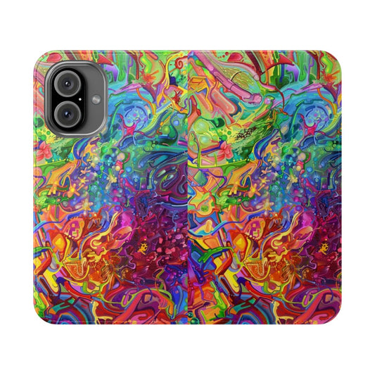 Vibrant and colorful digital art and abstract painting design on a flip cover phone case