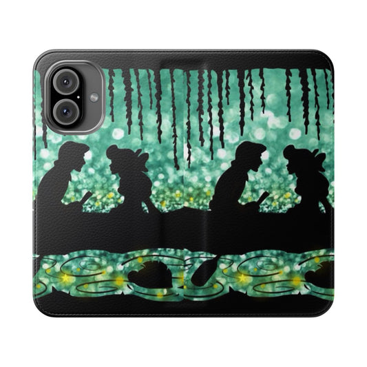 Enchanting blue and green sparkly phone case with a romantic lagoon scene inspired by the Disney classic, The Little Mermaid.