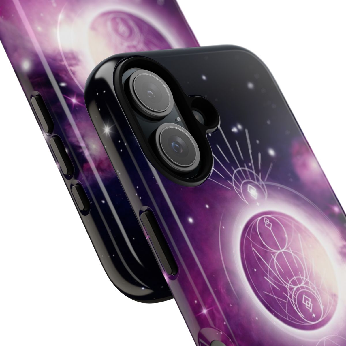 Cosmic phone case with vibrant sacred geometry patterns and abstract nebula designs - Detail