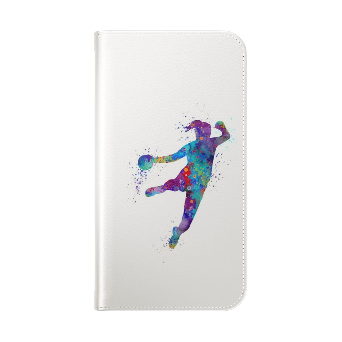 Colorful watercolor silhouette of a handball player on a flip phone case - Folded Back