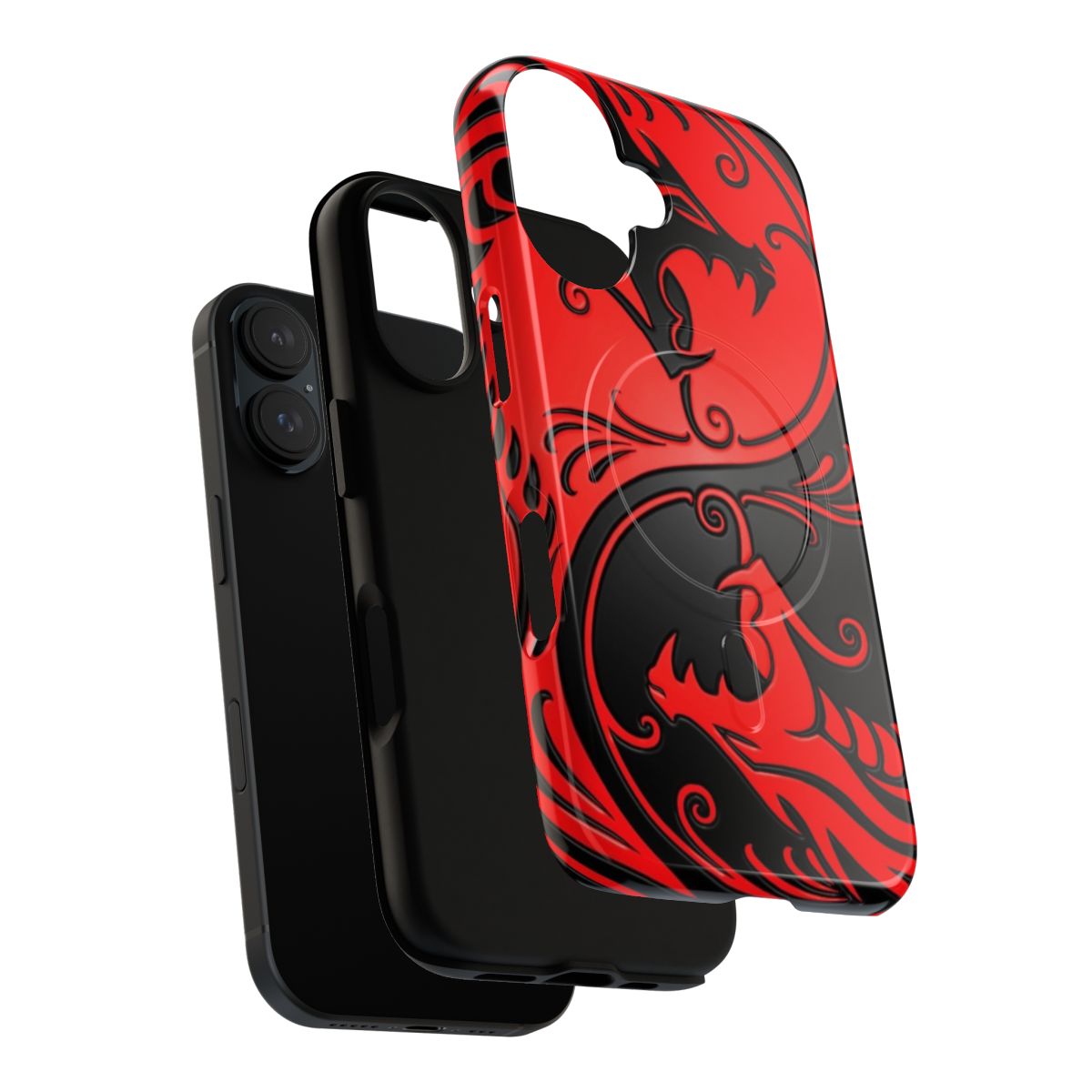 Yin Yang Dragon Magnetic Tough Phone Case in Red and Black - Layers