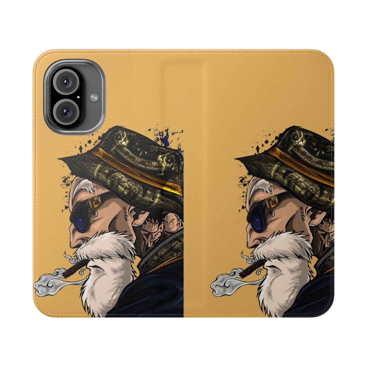 Master Roshi-themed phone case cover with a flip design