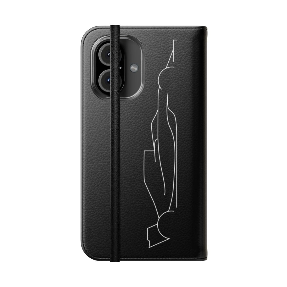 Black vertical flip phone case with a racing car design, perfect for Formula 1 and motorsports enthusiasts. - Folded Front