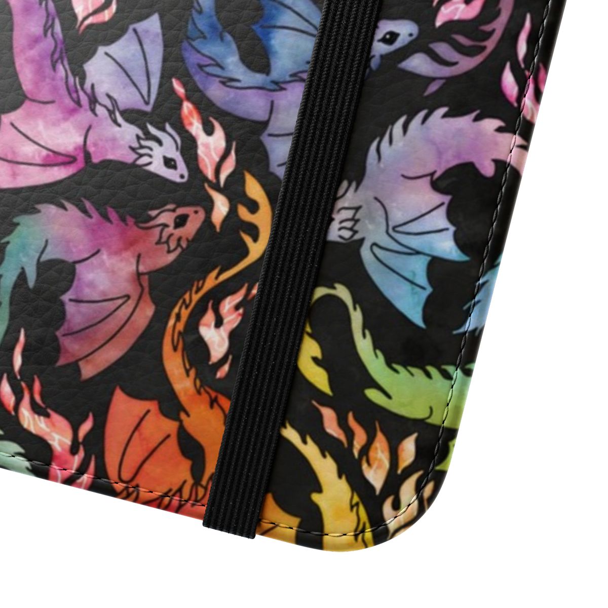 Watercolor dragon fire dark rainbow phone case - Close Up