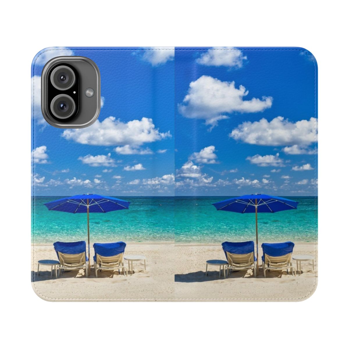 Turquoise phone case with a tropical beach paradise design