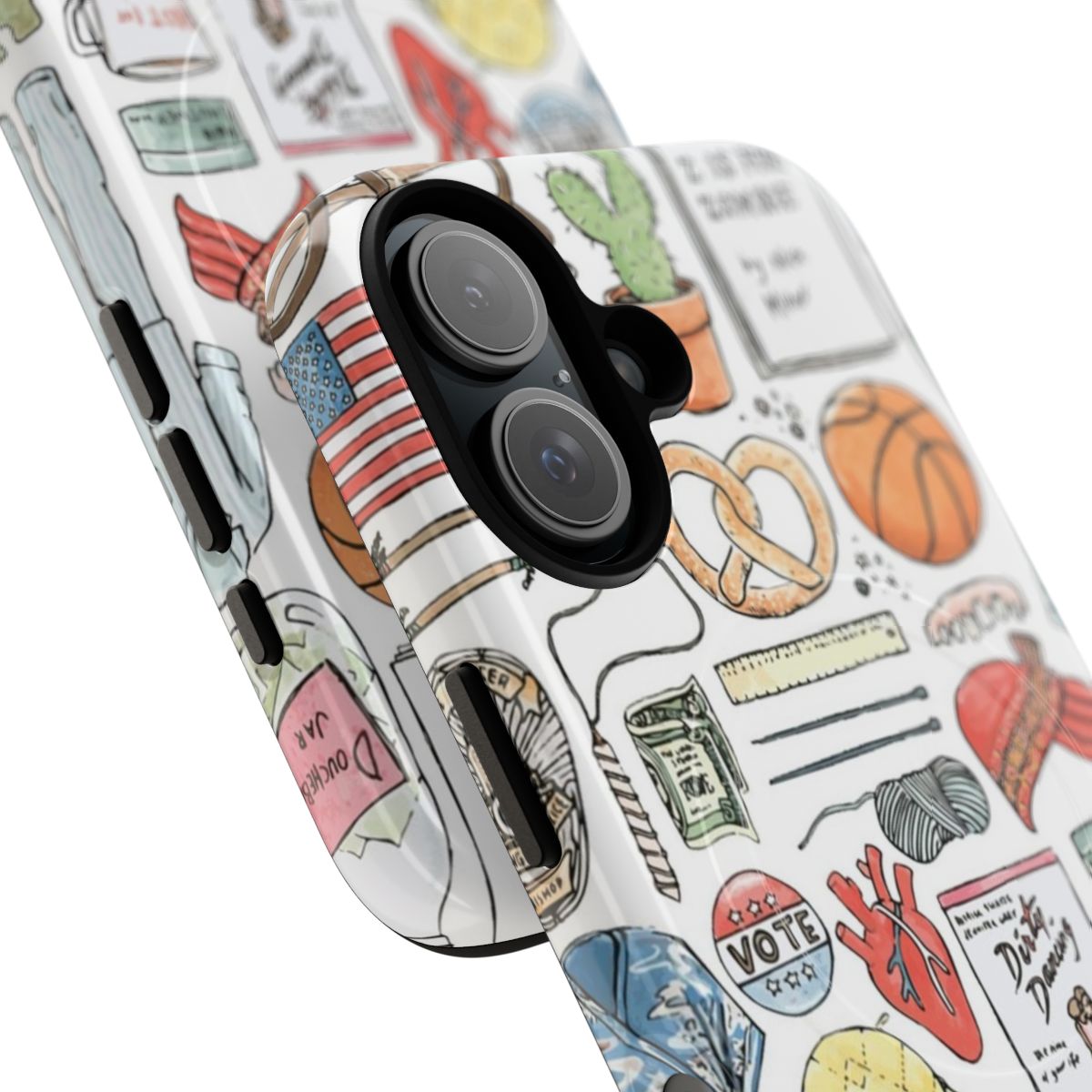 Colorful magnetic tough phone case featuring New Girl TV show characters and hand-drawn design - Detail