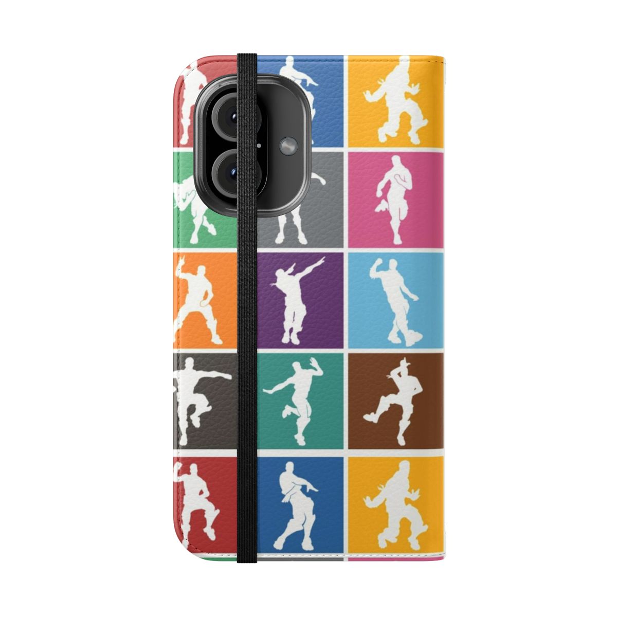 Colorful rainbow lattice design phone case with Fortnite-inspired victory dance - Folded Front