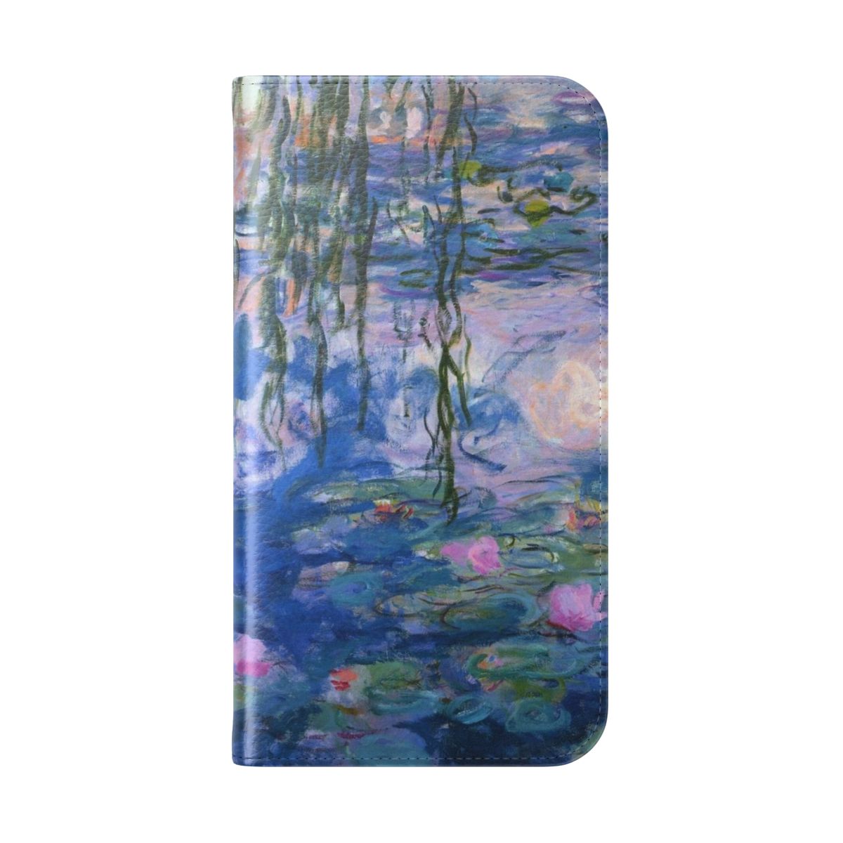 A decorative phone case featuring Claude Monet's iconic water lilies painting, perfect for nature and art enthusiasts. - Folded Back