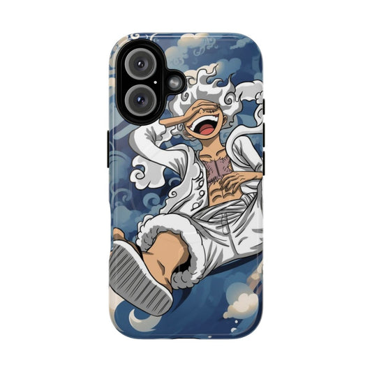 Artistic depiction of Luffy's 5th gear form from the anime One Piece, featured on a durable, magnetic phone case.