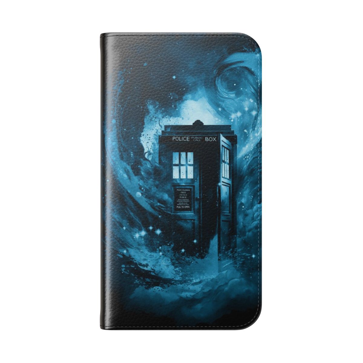 A vibrant blue abstract design flip cover phone case, perfect for sci-fi and pop culture enthusiasts. - Folded Back