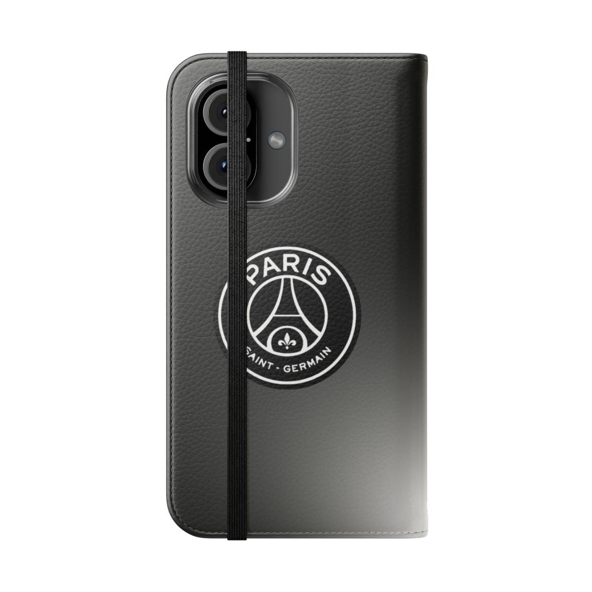 Black and white flip cover phone case inspired by Paris Saint-Germain football club - Folded Front