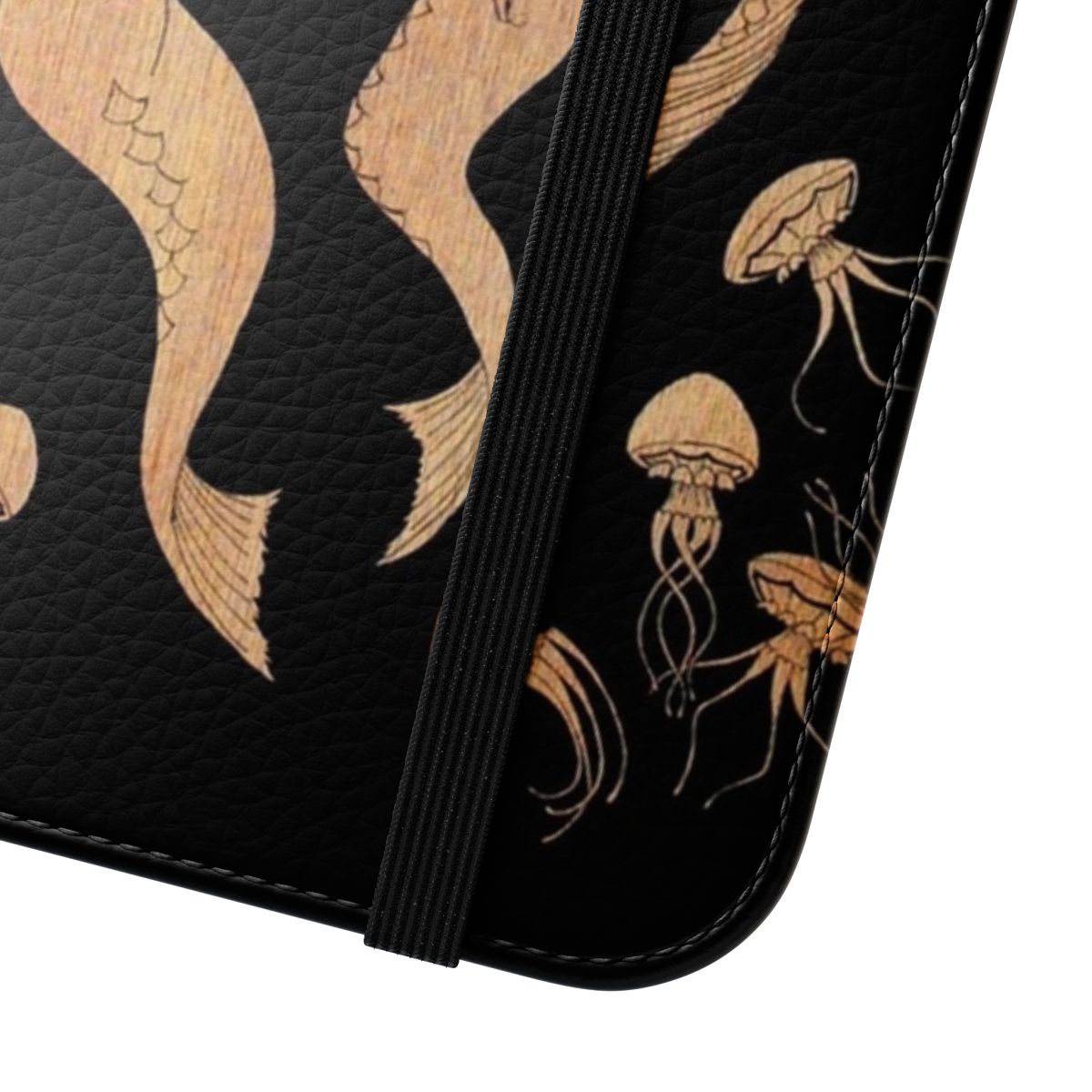 Artistic phone case featuring a mermaid and jellyfish in an underwater, art nouveau-inspired design. - Close Up