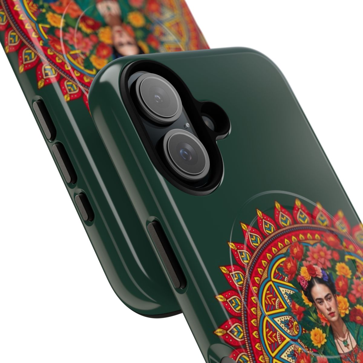 Vibrant floral mandala phone case inspired by the iconic Mexican artist Frida Kahlo - Detail