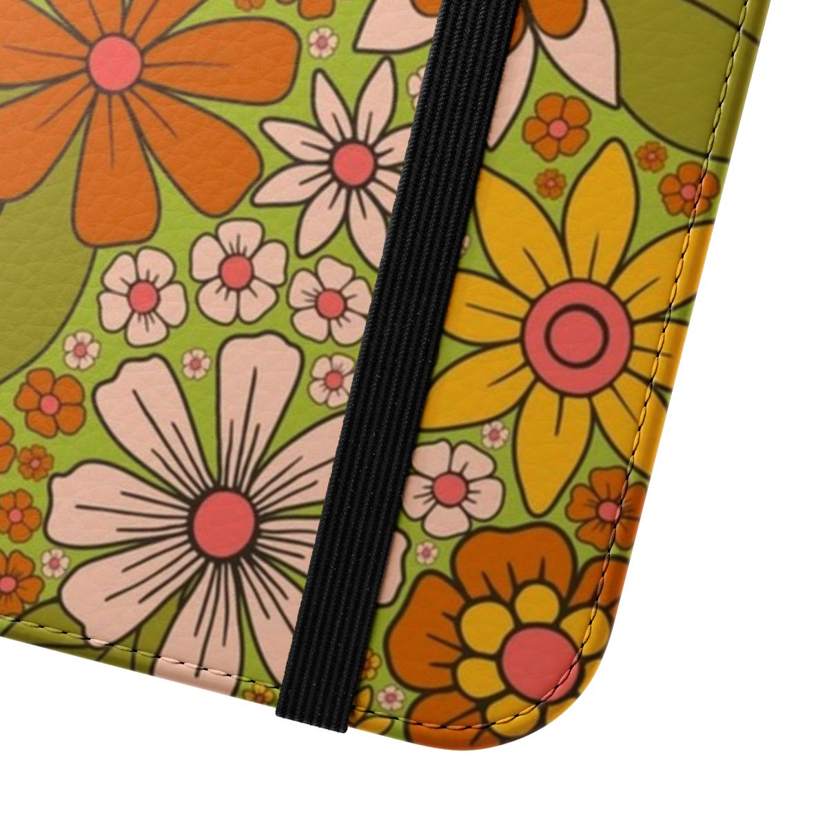 Vintage floral phone case with retro 1960s and 1970s inspired flower power design - Close Up