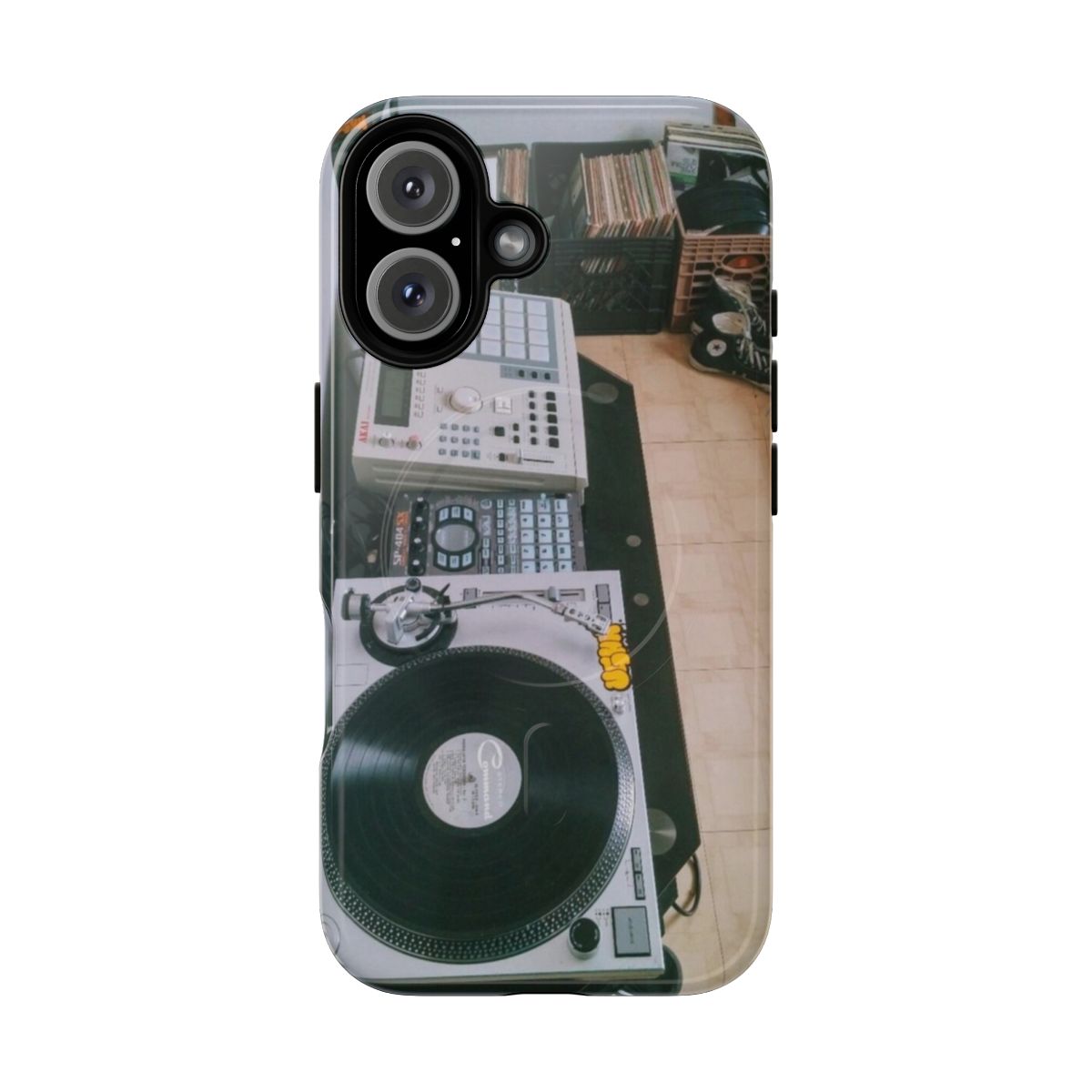 Image of a magnetic tough phone case featuring music-themed designs