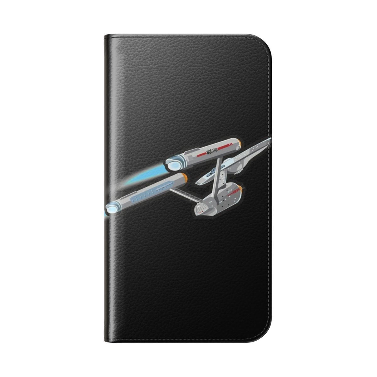 Retro-style flip phone case inspired by the USS Enterprise from the original Star Trek series - Folded Back