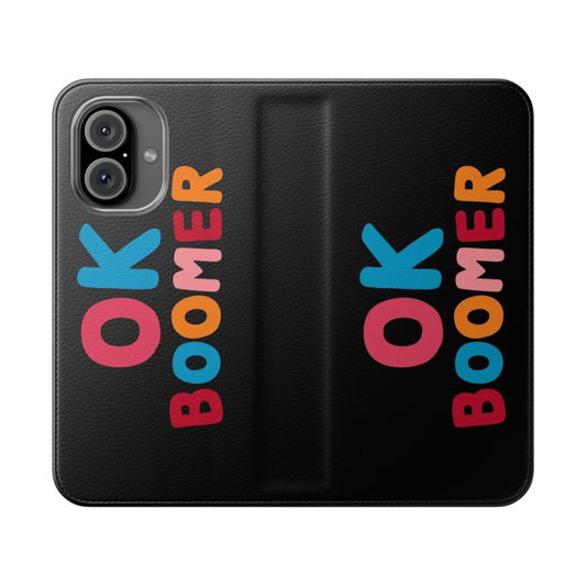 Ok boomer flip phone case with trendy typography design