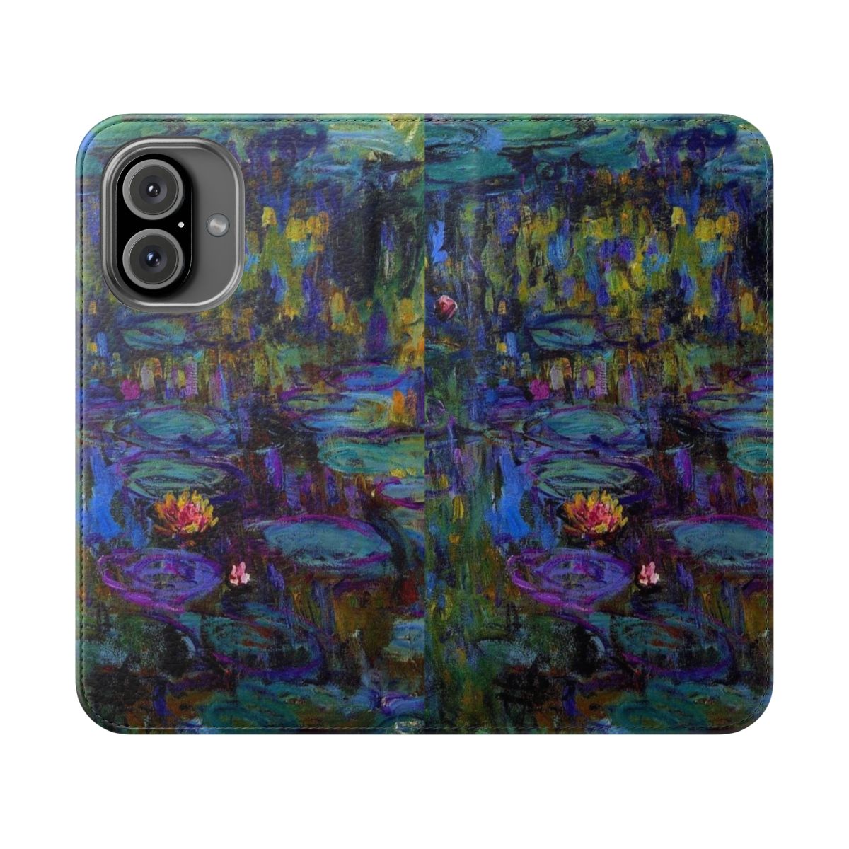 Monet-style water lilies painting on a flip phone case