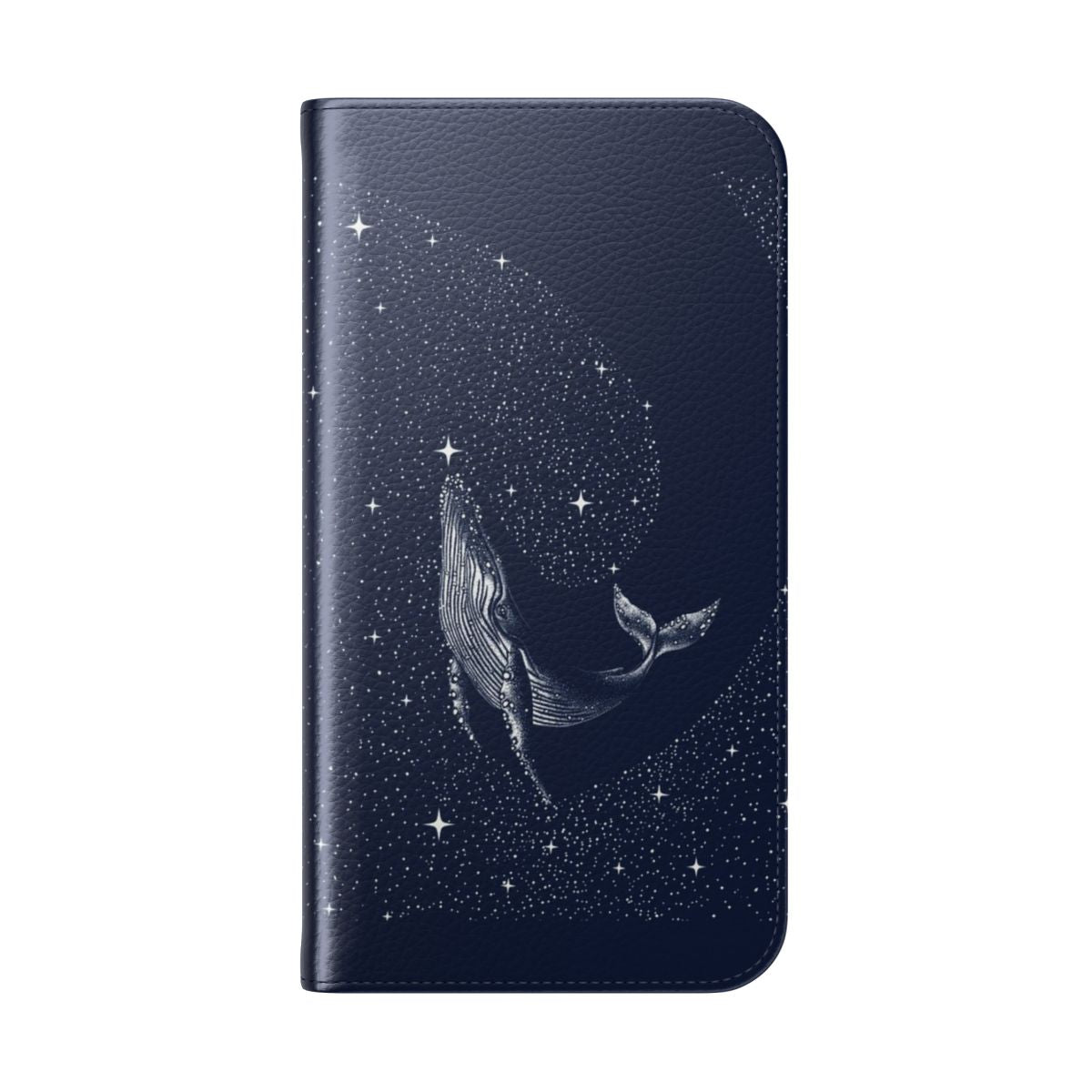 Starry night-inspired phone case with a humpback whale swimming amongst the stars and galaxies - Folded Back