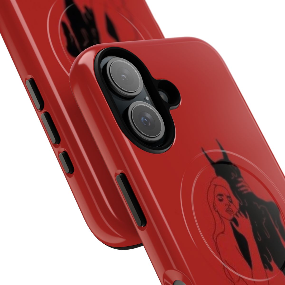 A phone case featuring a design of a girl hugging a demon with an artistic, aesthetic style. - Detail