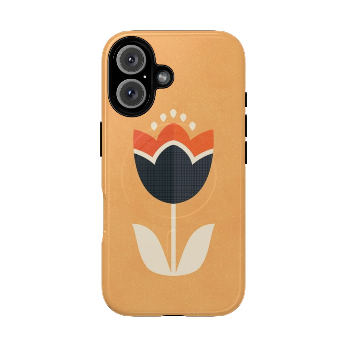 Retro floral pattern orange and cream phone case with vintage tulip design