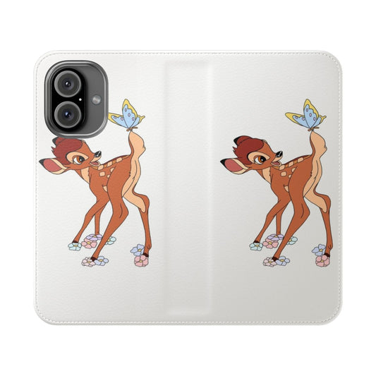 Butterfly-themed phone case with Bambi-inspired nature artwork