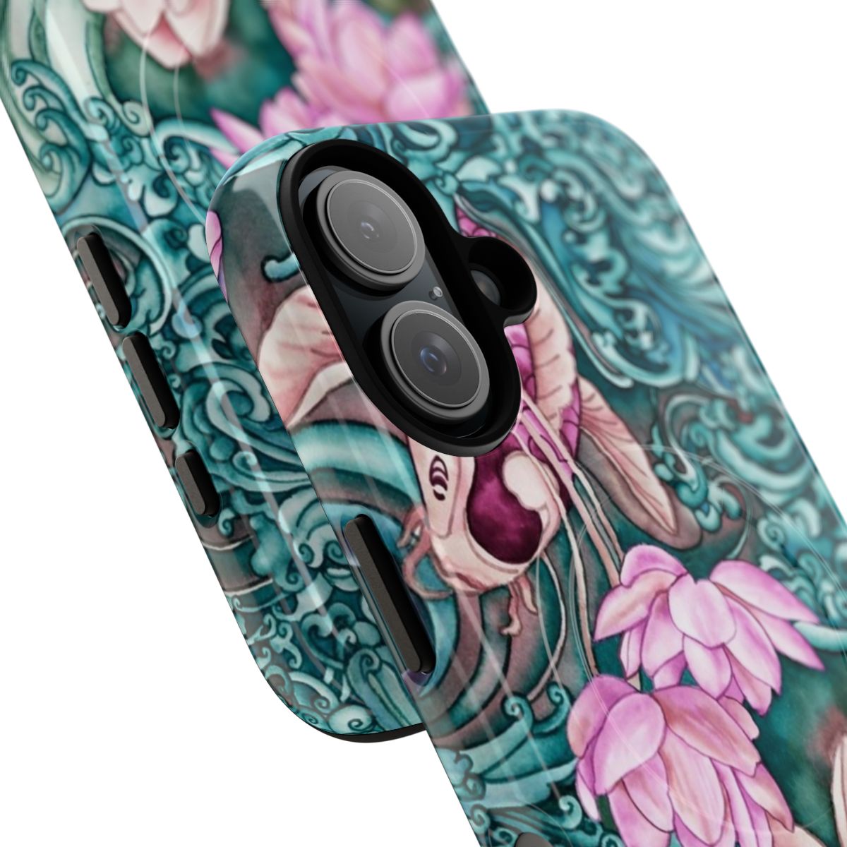 Watercolor-inspired phone case with aquatic floral and nature designs - Detail