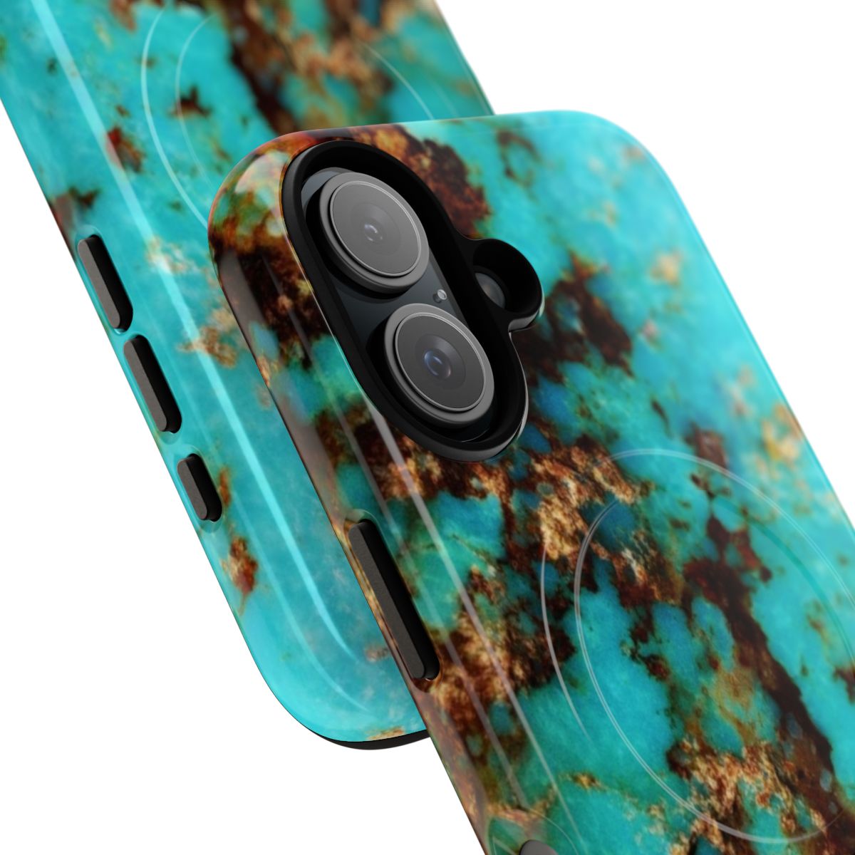 Turquoise magnetic tough phone case with a textured, aesthetic design. - Detail