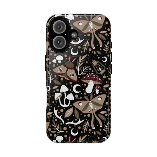 Mystical forest-themed phone case featuring dark flora, antlers, and mushrooms.