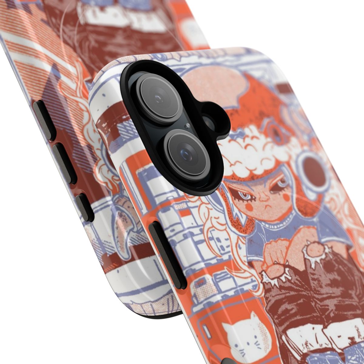 Grumpy Magnetic Tough Phone Cases featuring a cute, surreal character design - Detail